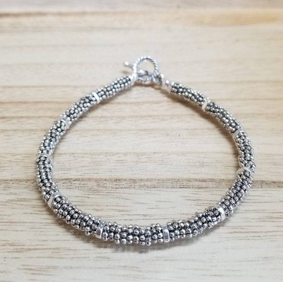 Ladies Beaded Silver Toggle Bracelet - Picture 6 of 12